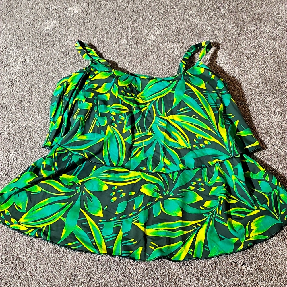 Land's End Green & Yellow Tankini Top Size M